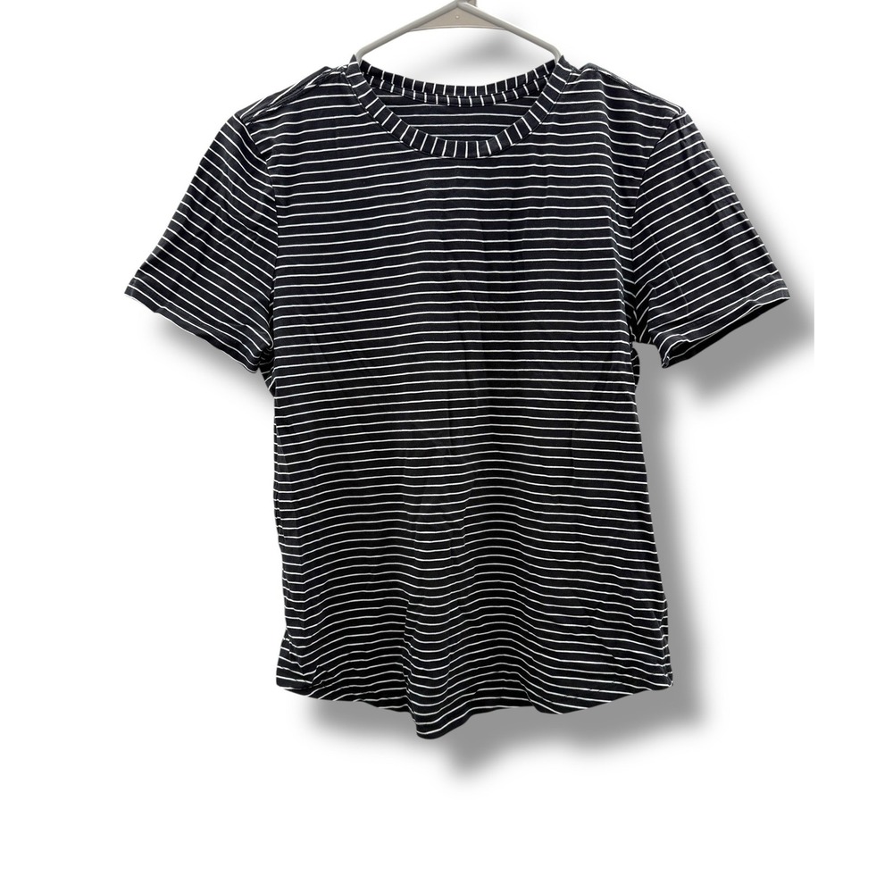 Lululemon Love Crew‎ Tee Womens 6 Black White Striped Short Sleeve Crew Neck Top